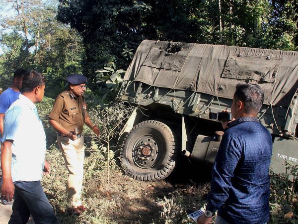 DGP of Assam, Mukesh Sahay at the spot after three soldiers were killed and four others injured in an ambush by militants at Pengri in Tinsukia district on November 19, 2016. Photo: PTI